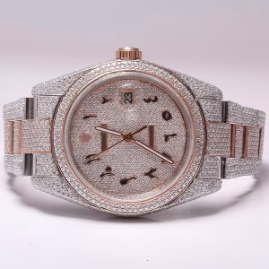 iced out Rolex moissanite watch two tone rose gold